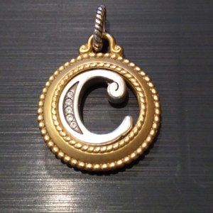 Brighton Monogram "C" Charm Pendant = Brushed Gold & Silver Tones Rhinetone